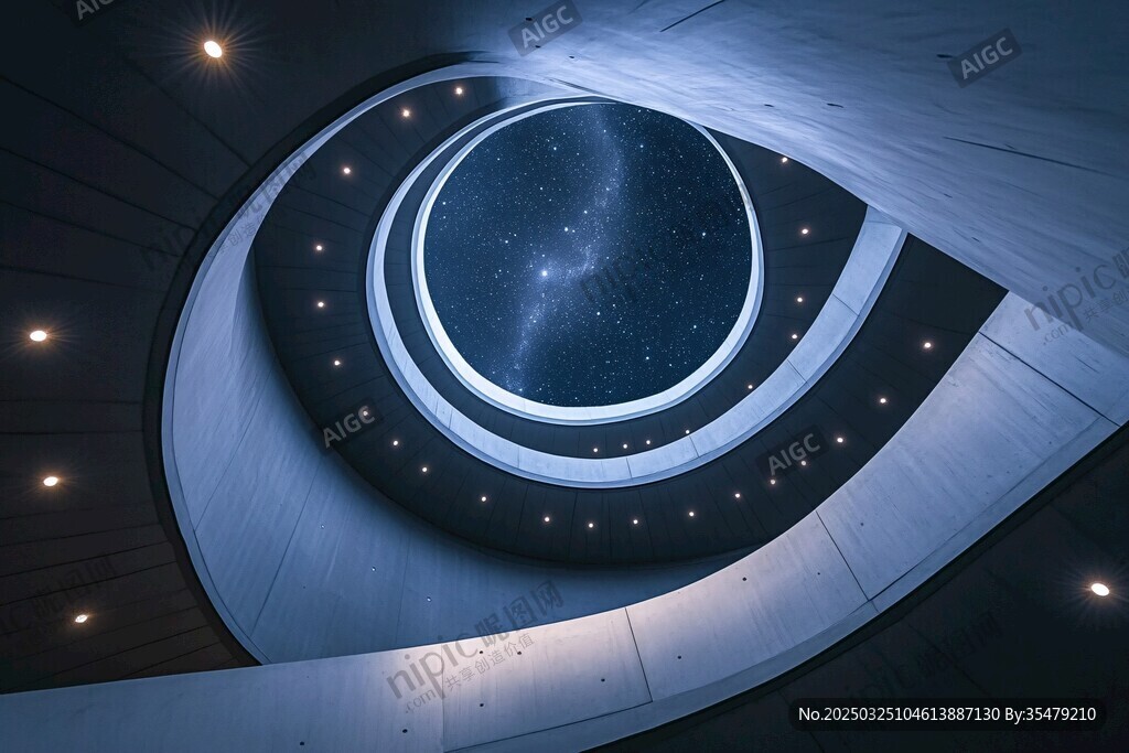 梦幻螺旋建筑内的璀璨星空
