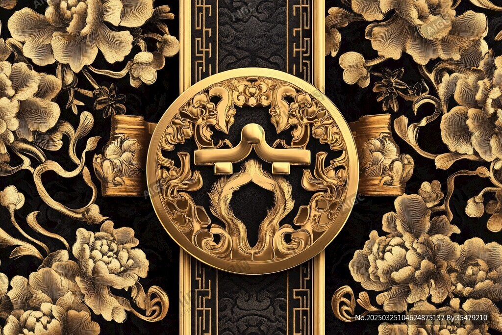中式金色雕花奢华装饰图案