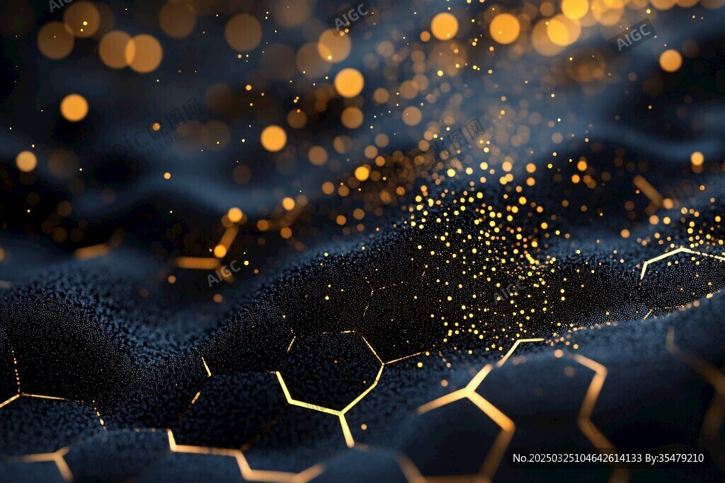 梦幻黑金六边形粒子背景