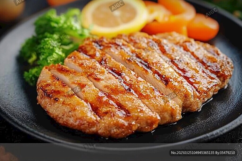 香煎美味猪排配新鲜蔬菜