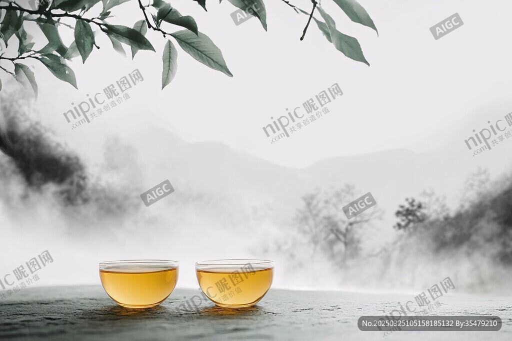 山间双茶杯 品茶意境浓