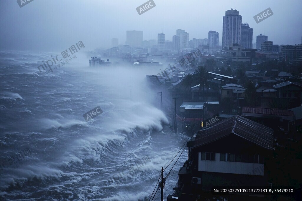 狂风巨浪侵袭沿海城市
