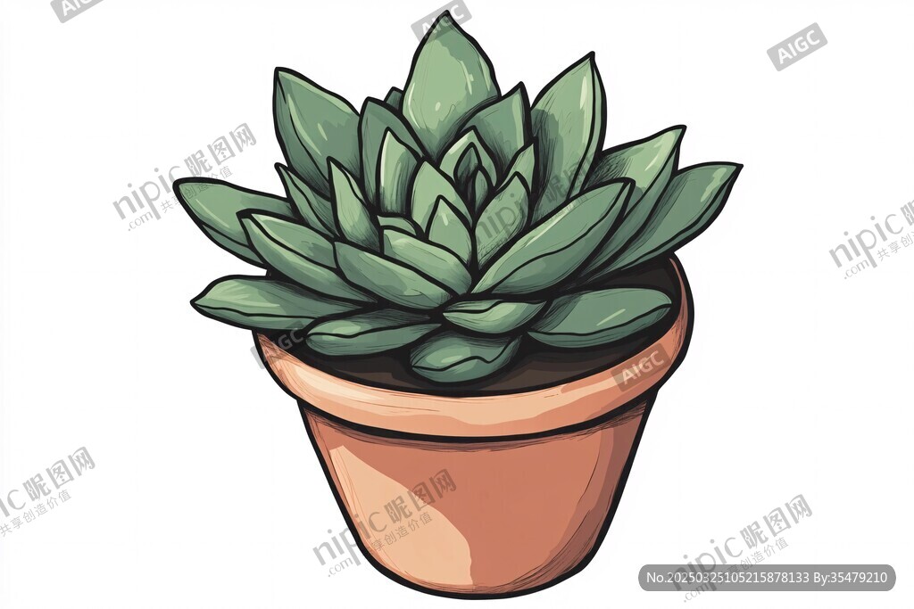 可爱盆栽多肉植物插画