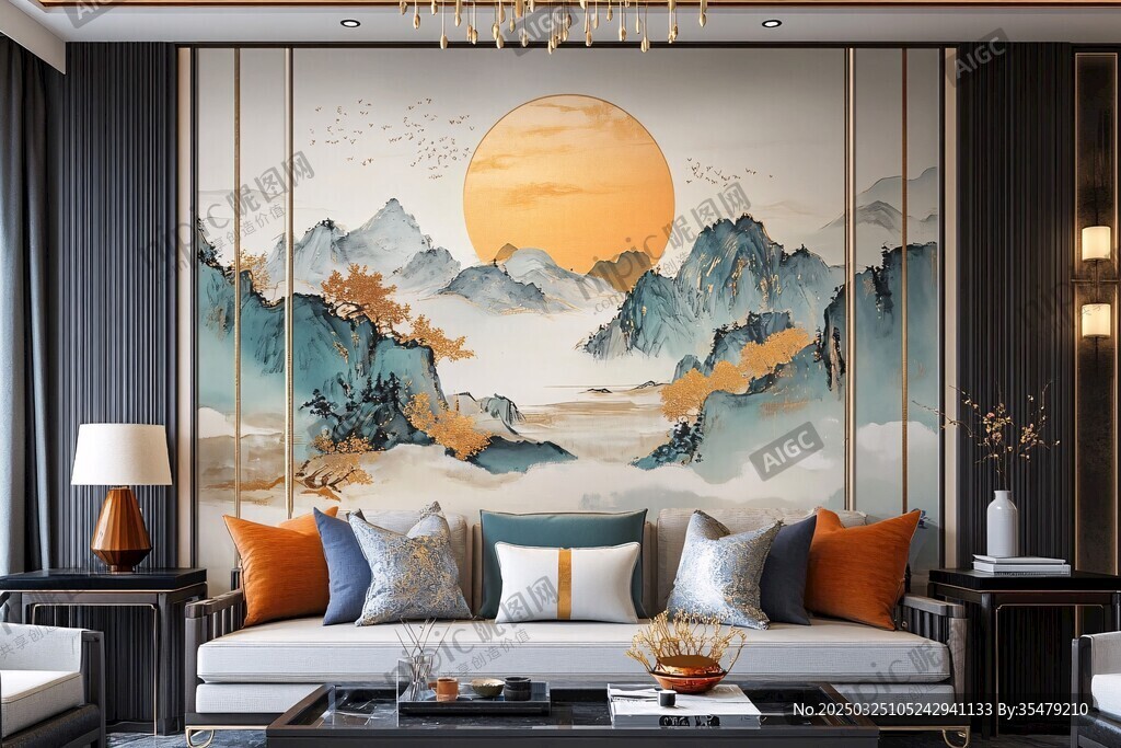 中式客厅 山水壁画显雅致