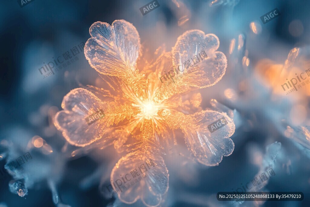 梦幻冰晶花绽放奇幻光芒