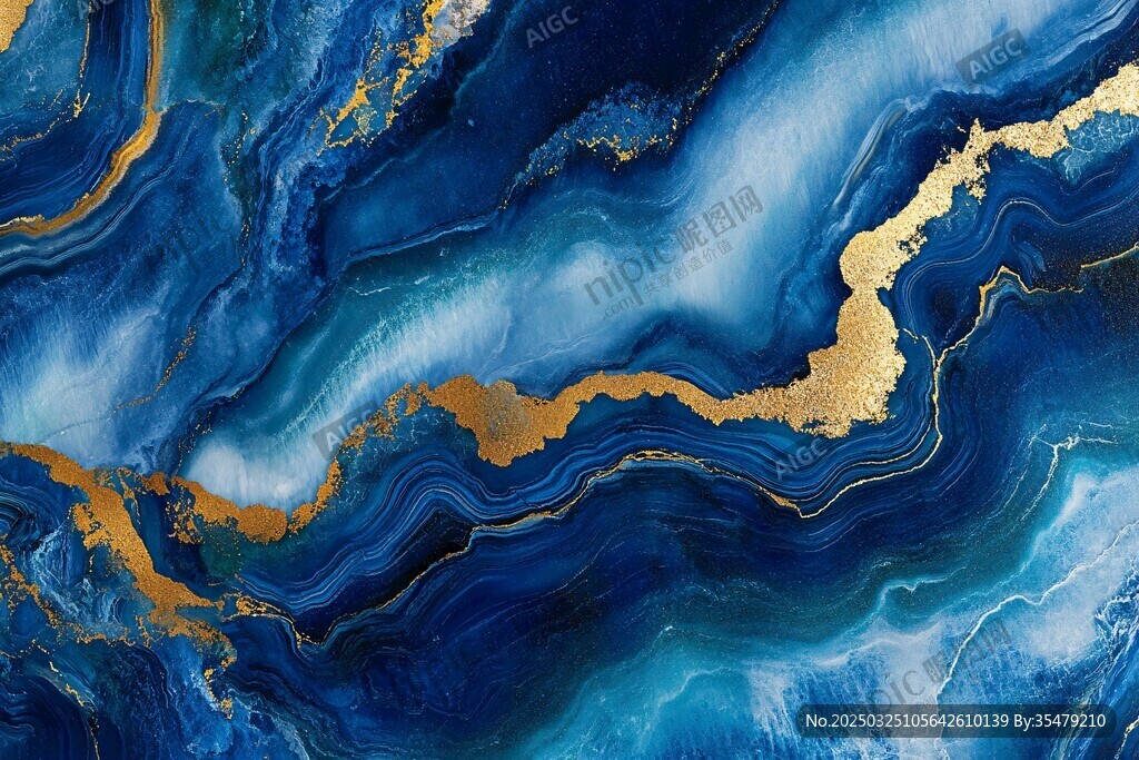 蓝金交织的梦幻流体纹理