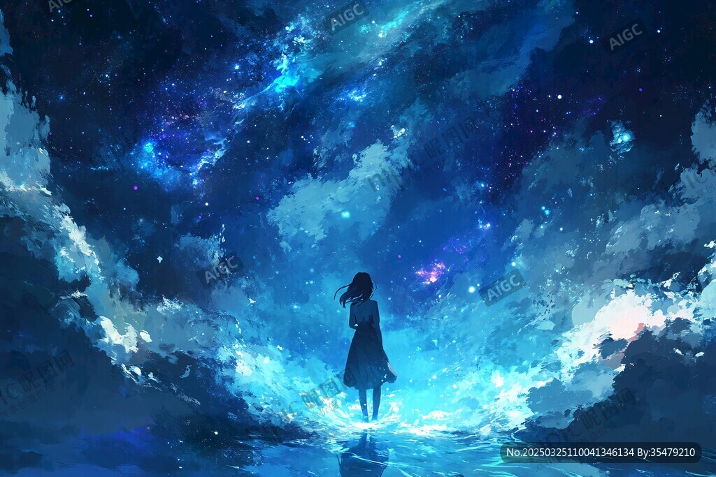 少女漫步于梦幻星空之下