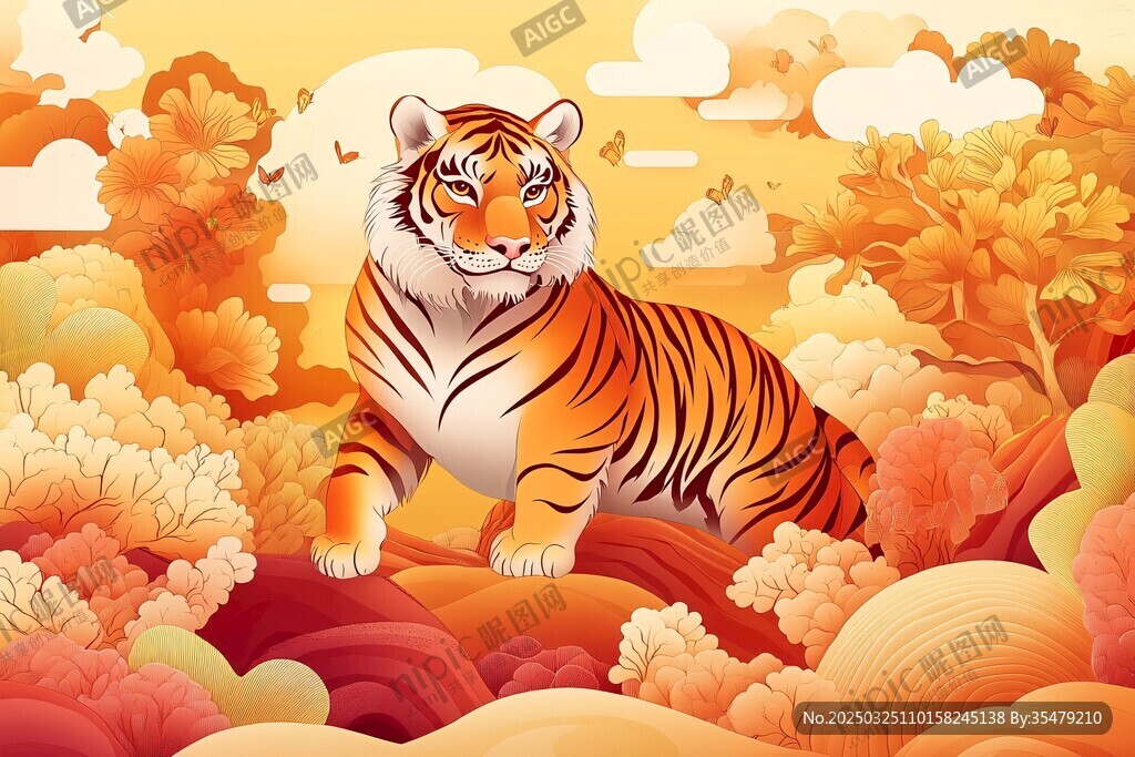秋日山林中的威猛老虎