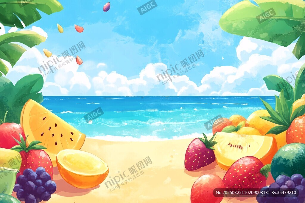夏日海滩缤纷水果盛宴