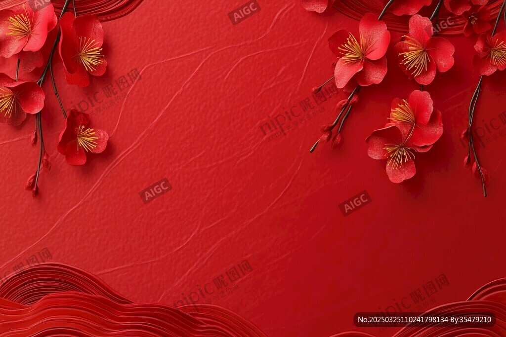 红色喜庆梅花背景图