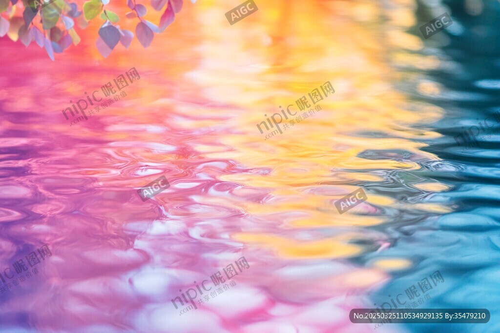 梦幻多彩水面倒影美景