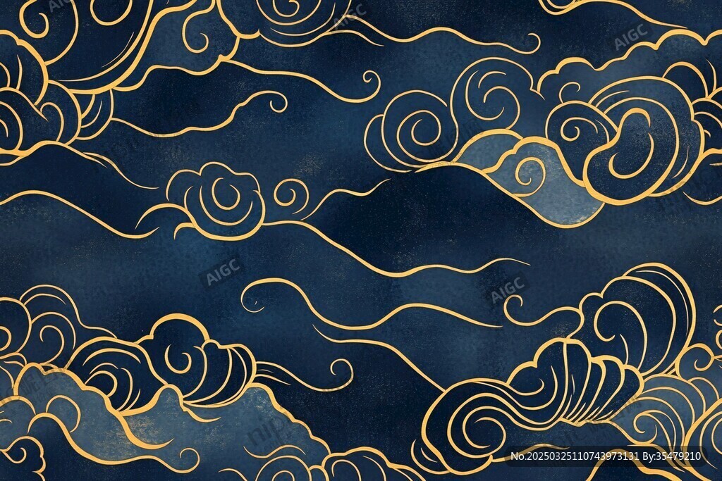 深蓝金纹云纹中式背景图