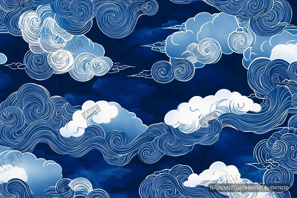 中式云纹图案 深蓝背景