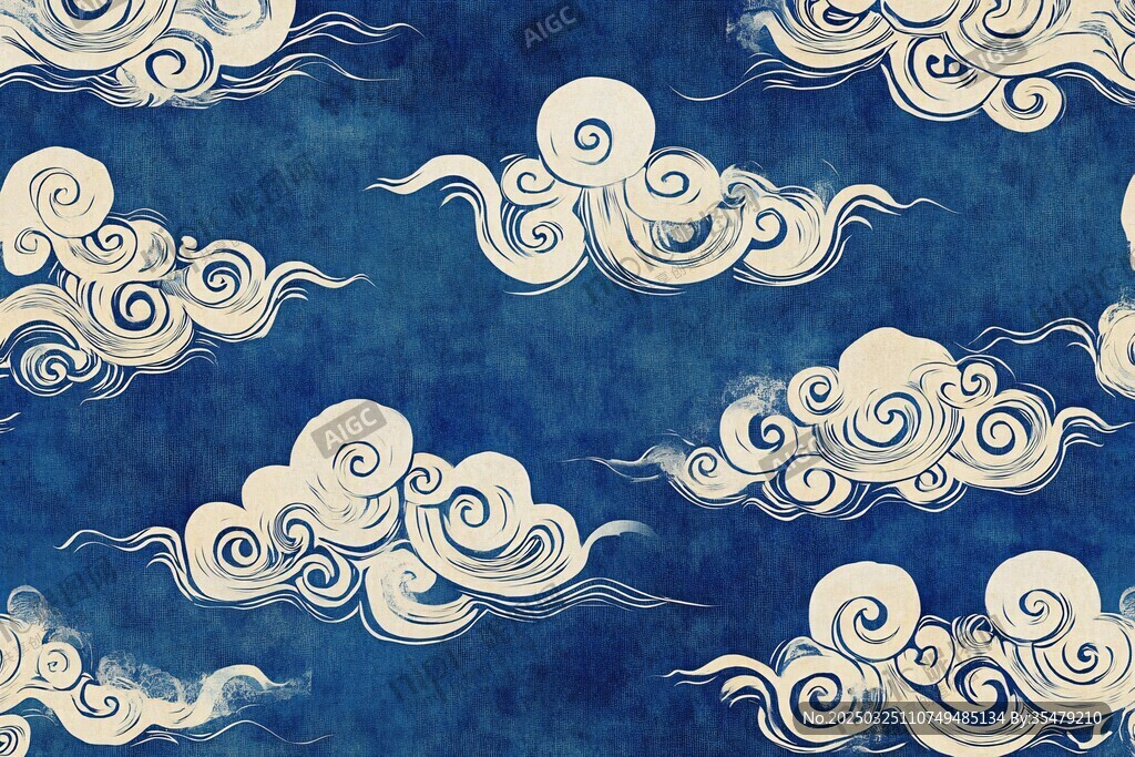 中式古典云纹蓝色背景图案