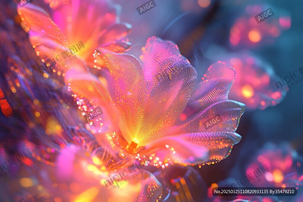 梦幻炫彩发光花朵特写