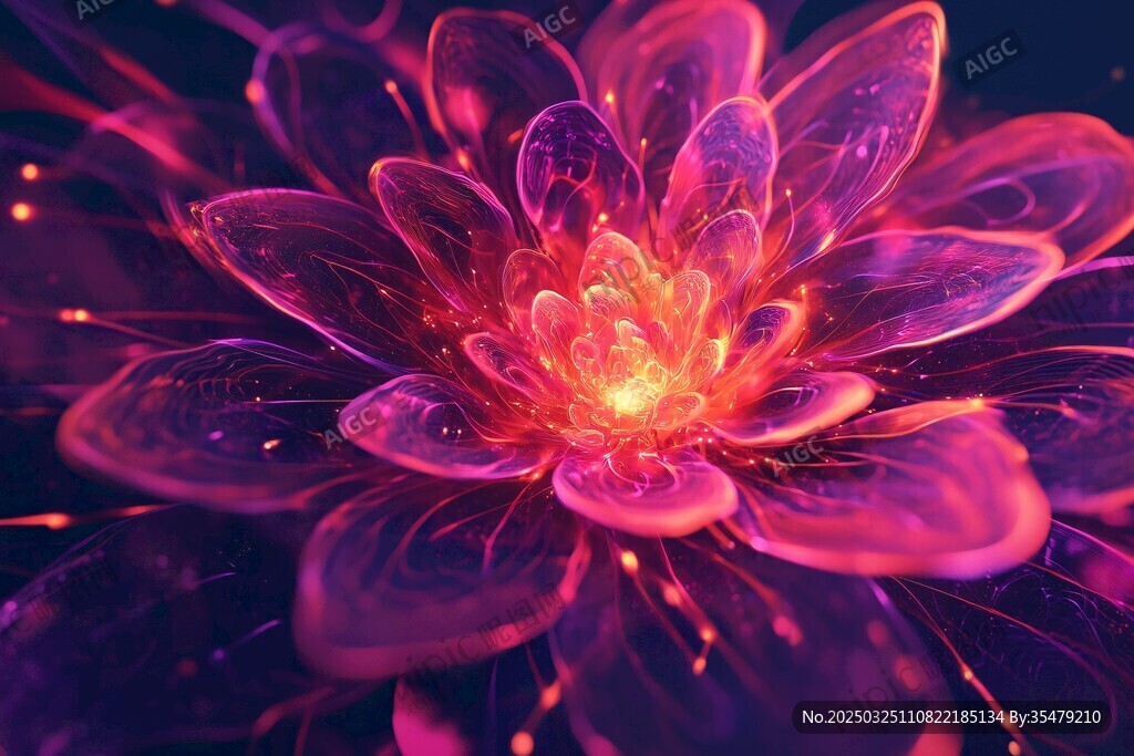 梦幻炫彩绽放的发光花朵