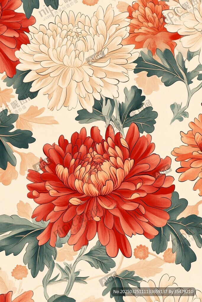 菊花花卉图案无缝背景图