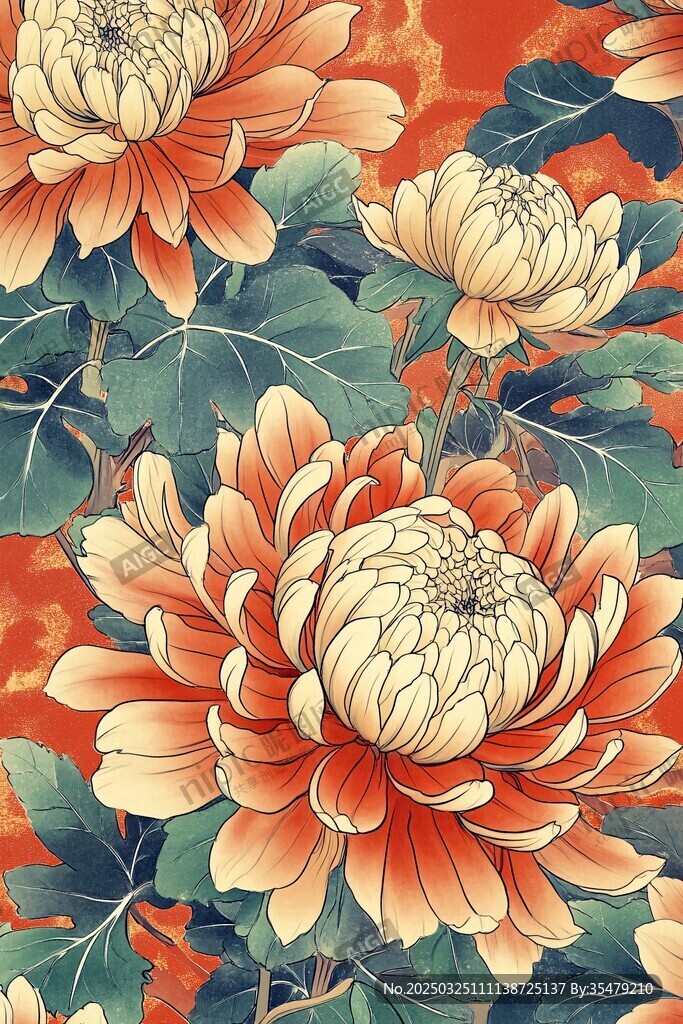 复古风菊花花卉图案
