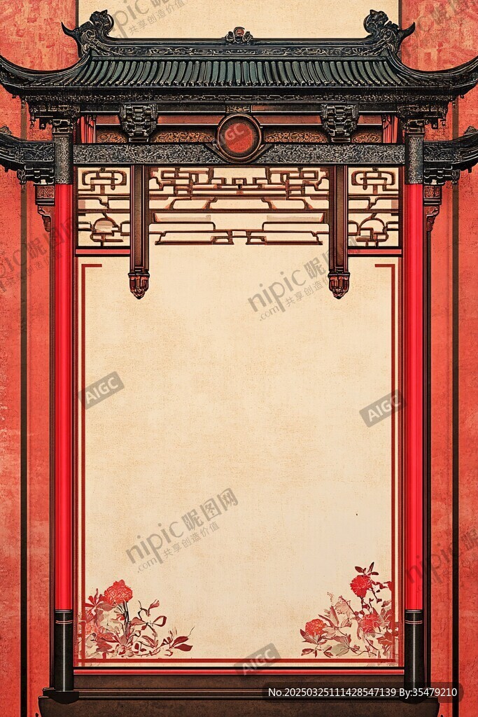 中式古典屏风背景画面
