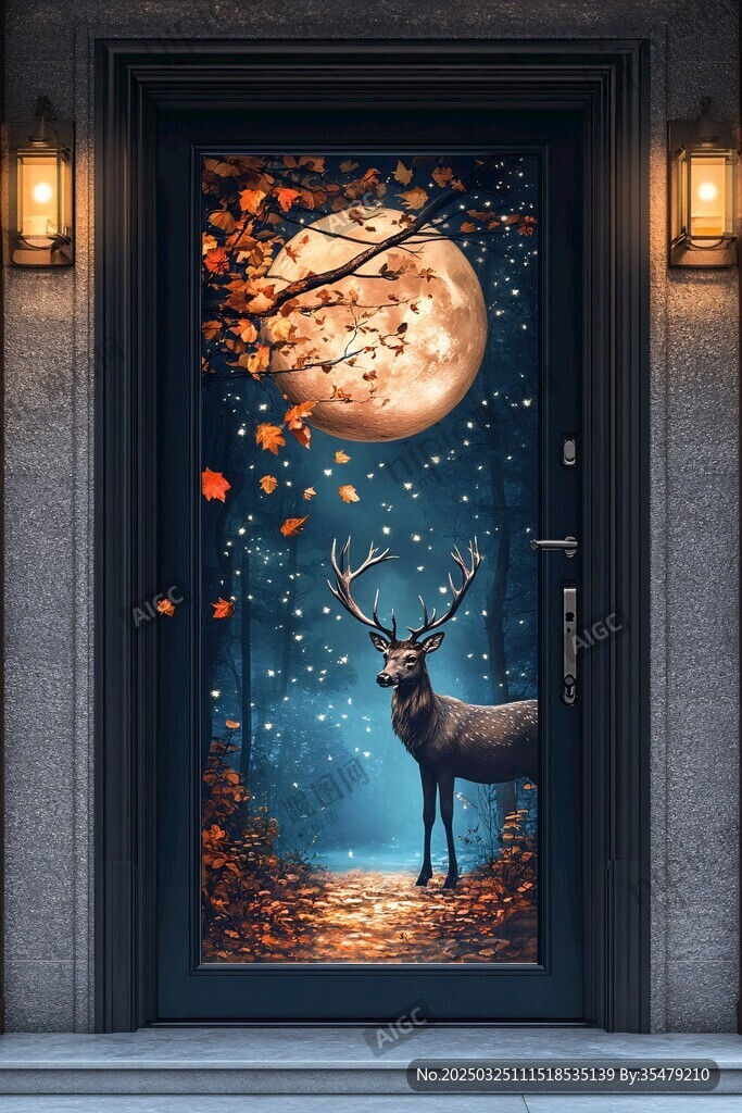 月夜鹿影门饰梦幻画面