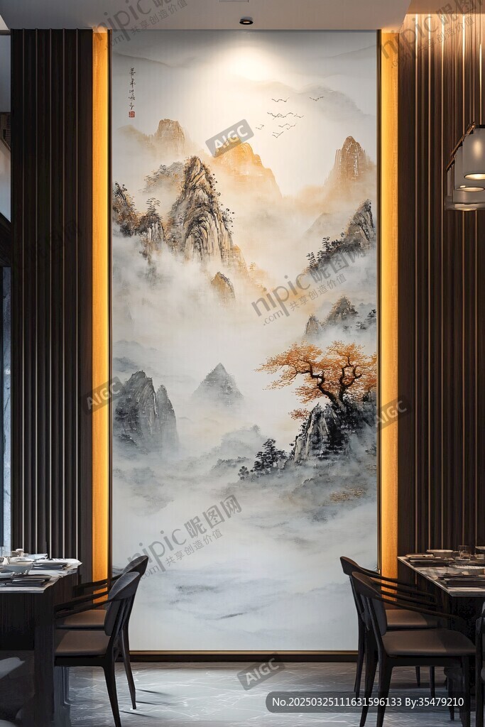 中式餐厅水墨山水装饰画