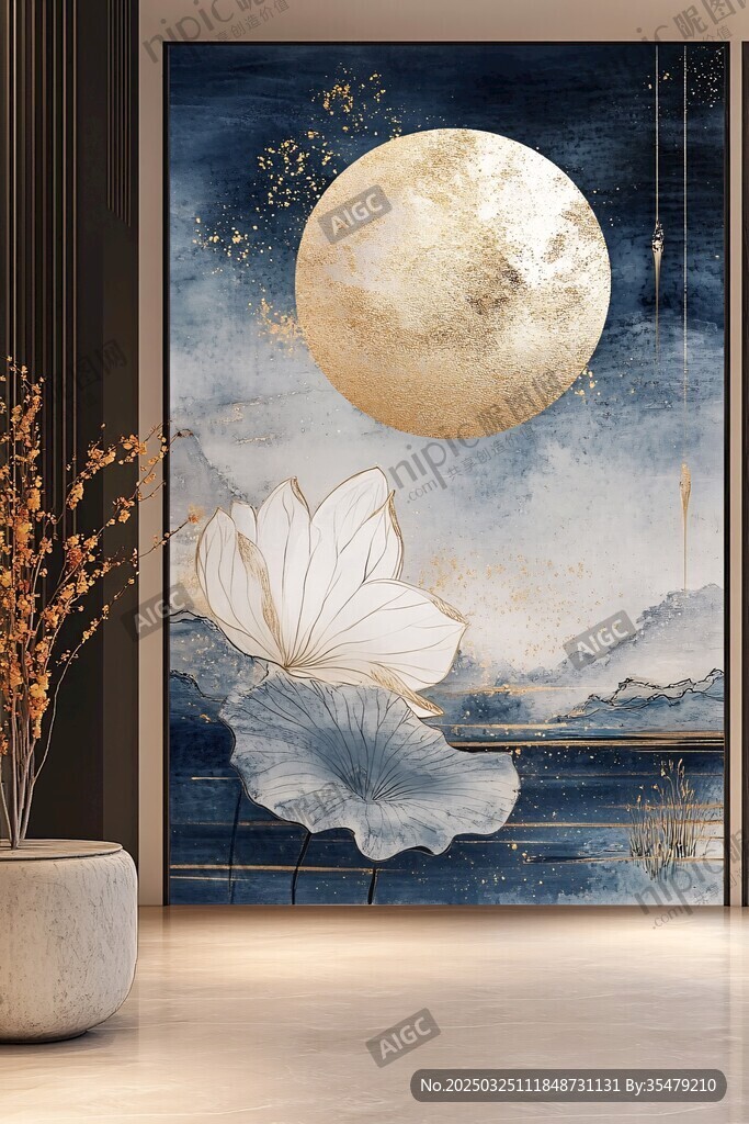 月夜荷花玄关装饰画