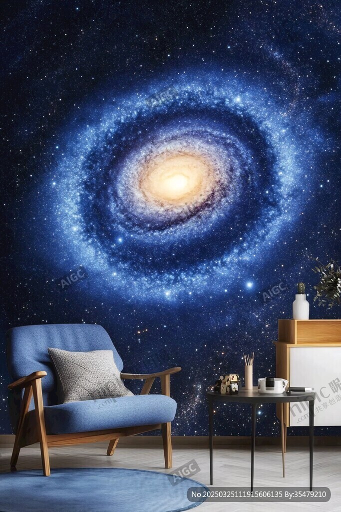 梦幻星系背景墙的温馨角落