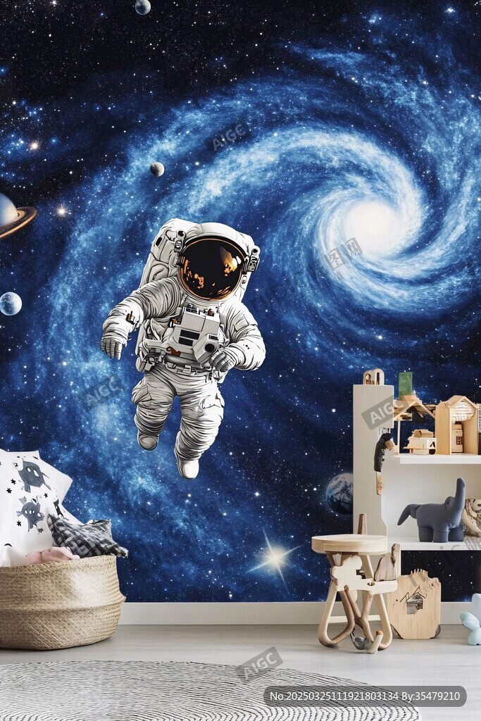 太空宇航员主题儿童房背景墙