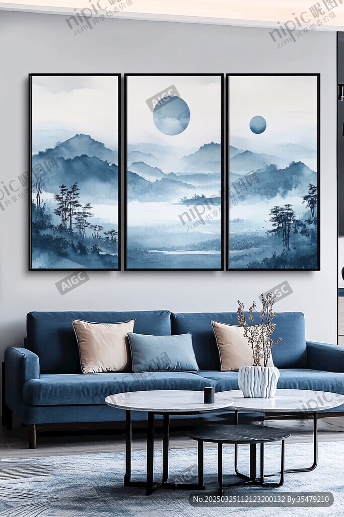 新中式客厅山水挂画装饰
