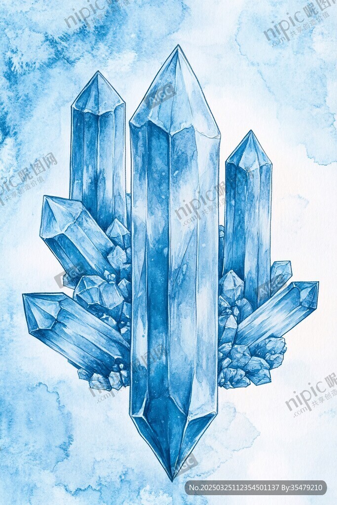 梦幻蓝色水晶簇插画