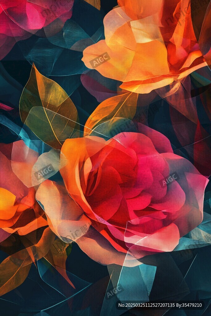 梦幻绚丽花朵艺术插画