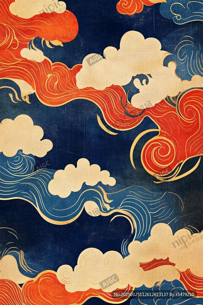 中式云纹海浪传统图案
