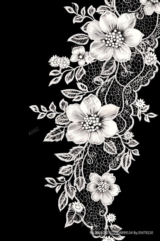 黑白蕾丝花卉装饰图案