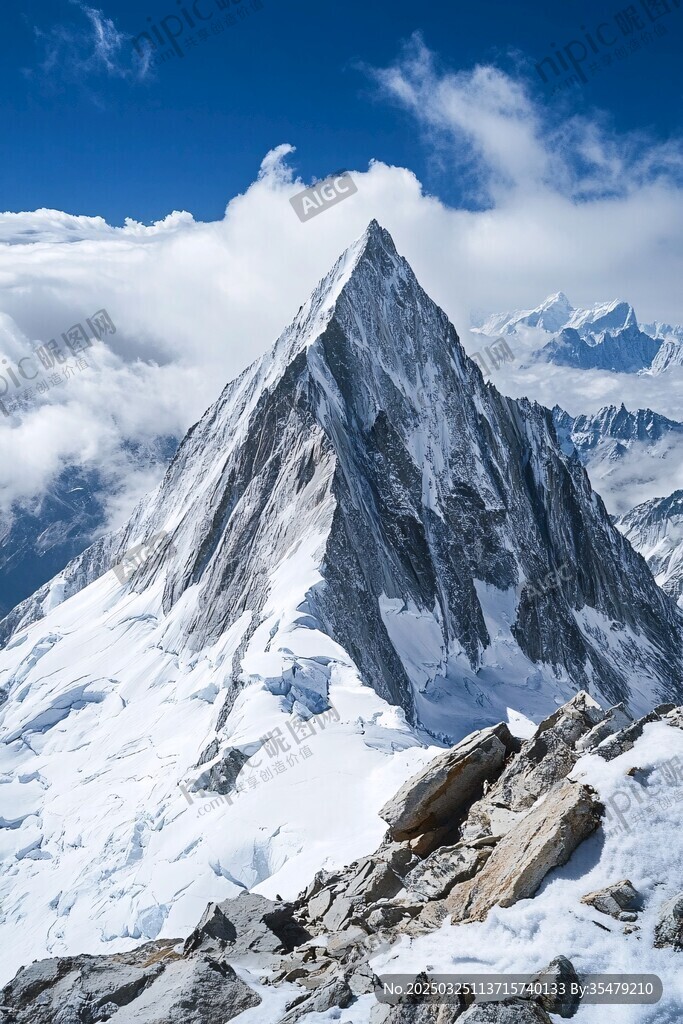 巍峨雪山耸立于云海之上