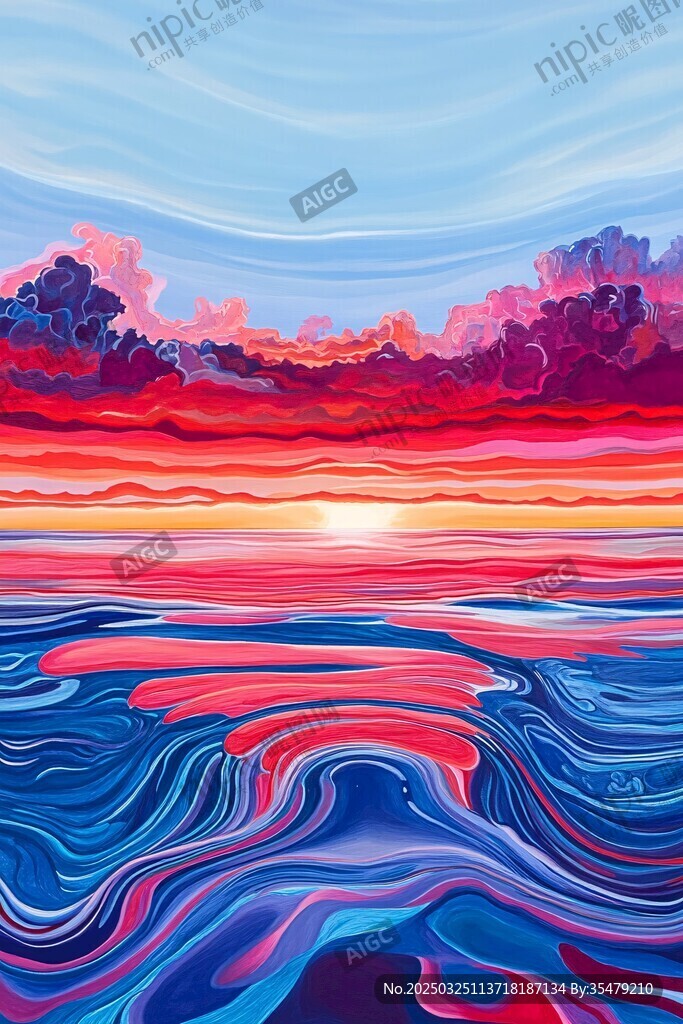 绚丽梦幻的海上日落景象