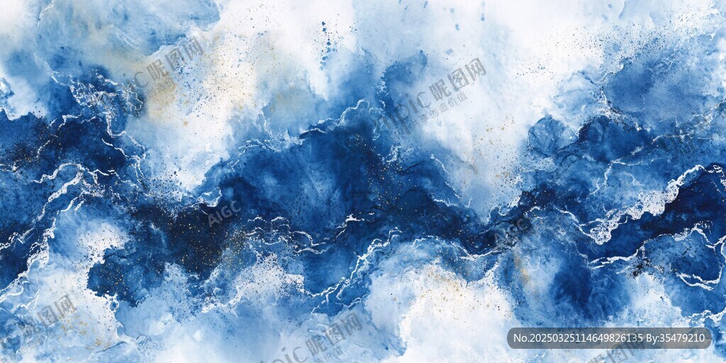 蓝色水墨云雾抽象背景图