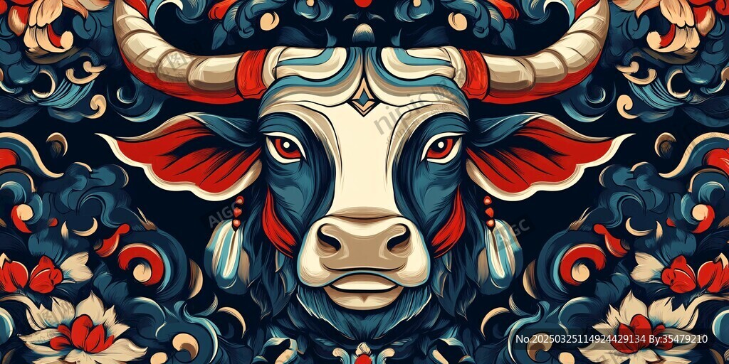 牛年国潮风牛形象插画