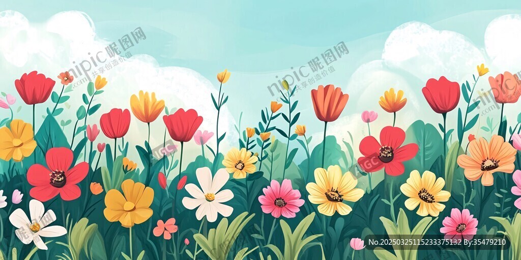 春日烂漫花海插画