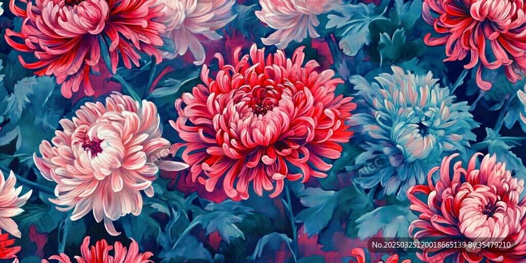 绚丽多彩菊花花卉图案