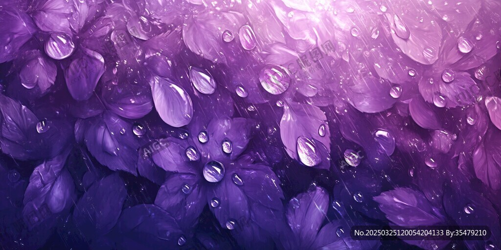 梦幻紫花上的晶莹水珠