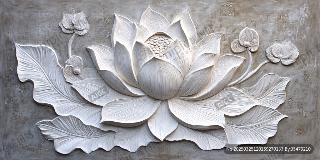 白色立体莲花墙面浮雕