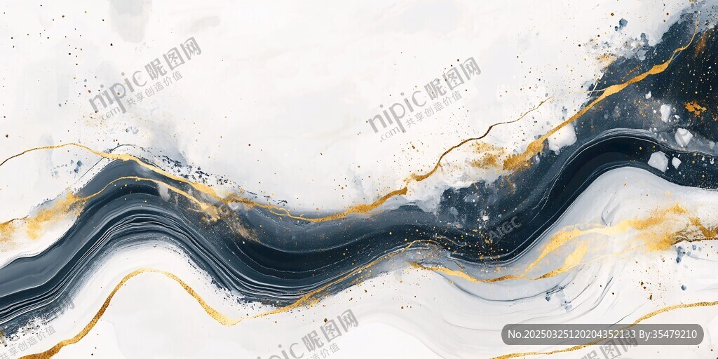 水墨金纹抽象流动艺术图