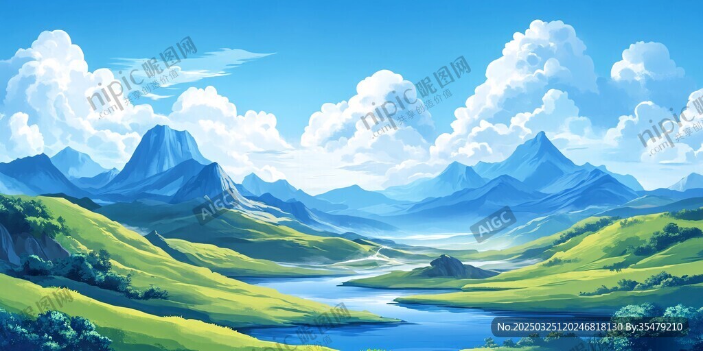 梦幻山川河谷风景画卷
