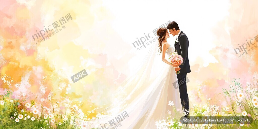 浪漫花海中的新婚甜蜜时刻