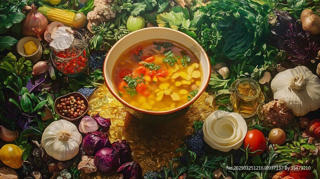 一碗多彩蔬菜汤的诱人盛宴