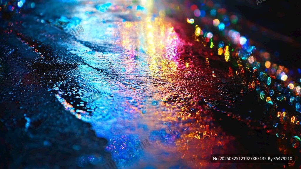 雨夜斑斓积水反光美景