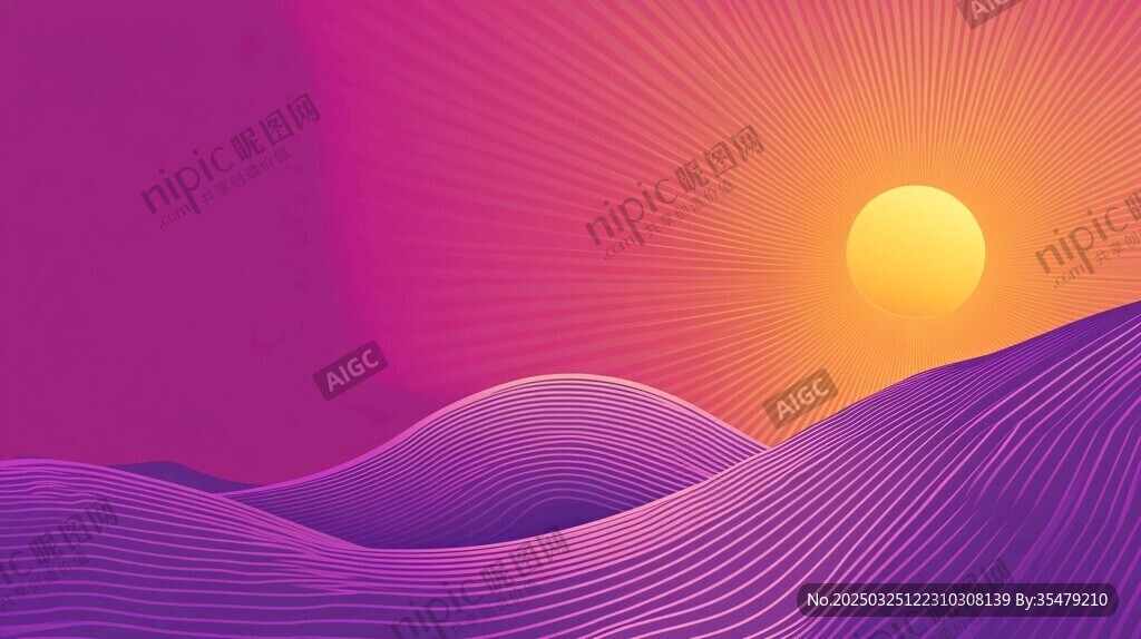 绚丽日出下的梦幻紫色山丘