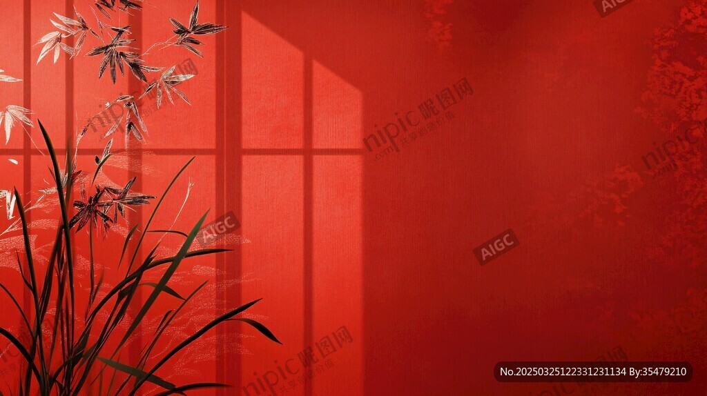 红墙竹影中式静谧景致