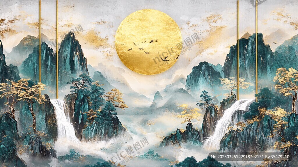 中式山水月夜壮美画卷