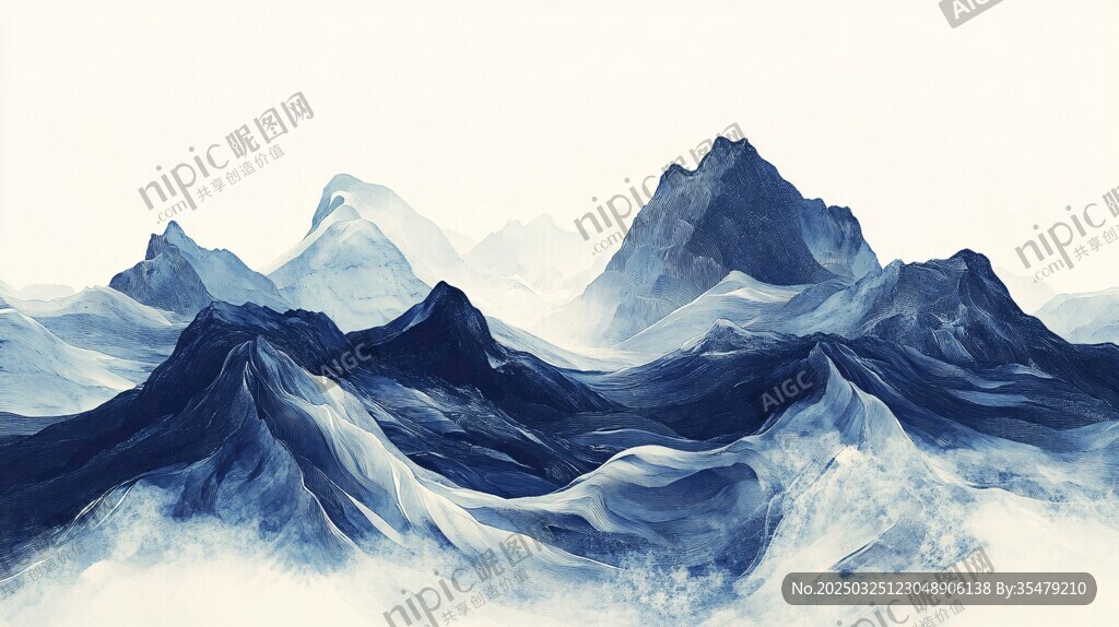 水墨群山云海缥缈之景